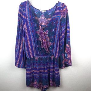 American Eagle Purple Cross Front Bell Sleeve Boho Romper S